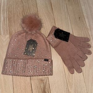 Victoria's Secret rhinestone Mauve Pink colored Beanie & Gloves